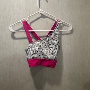 Nike Pink & White One-Shoulder Sports Bra with Speckled Print